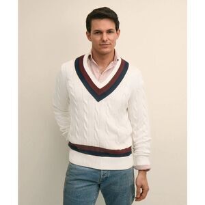 Brooks Brothers Size XL Vintage-Inspired Tennis V-Neck Sweater Supima Cotton